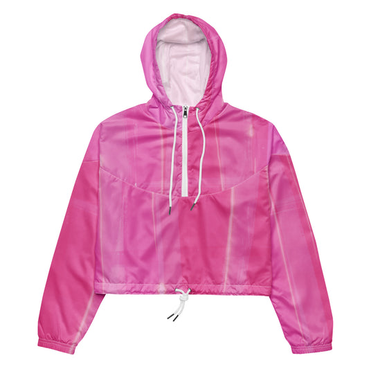 Pink Cropped Windbreaker: Water-Resistant Athletic Outdoor Jacket