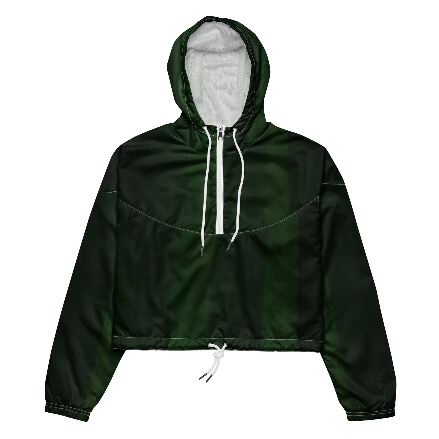 Green Cropped Windbreaker Hoodie – Women's Water-Resistant Athletic Jacket