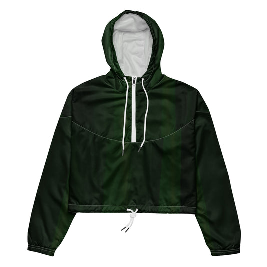 Green Cropped Windbreaker Hoodie – Women's Water-Resistant Athletic Jacket