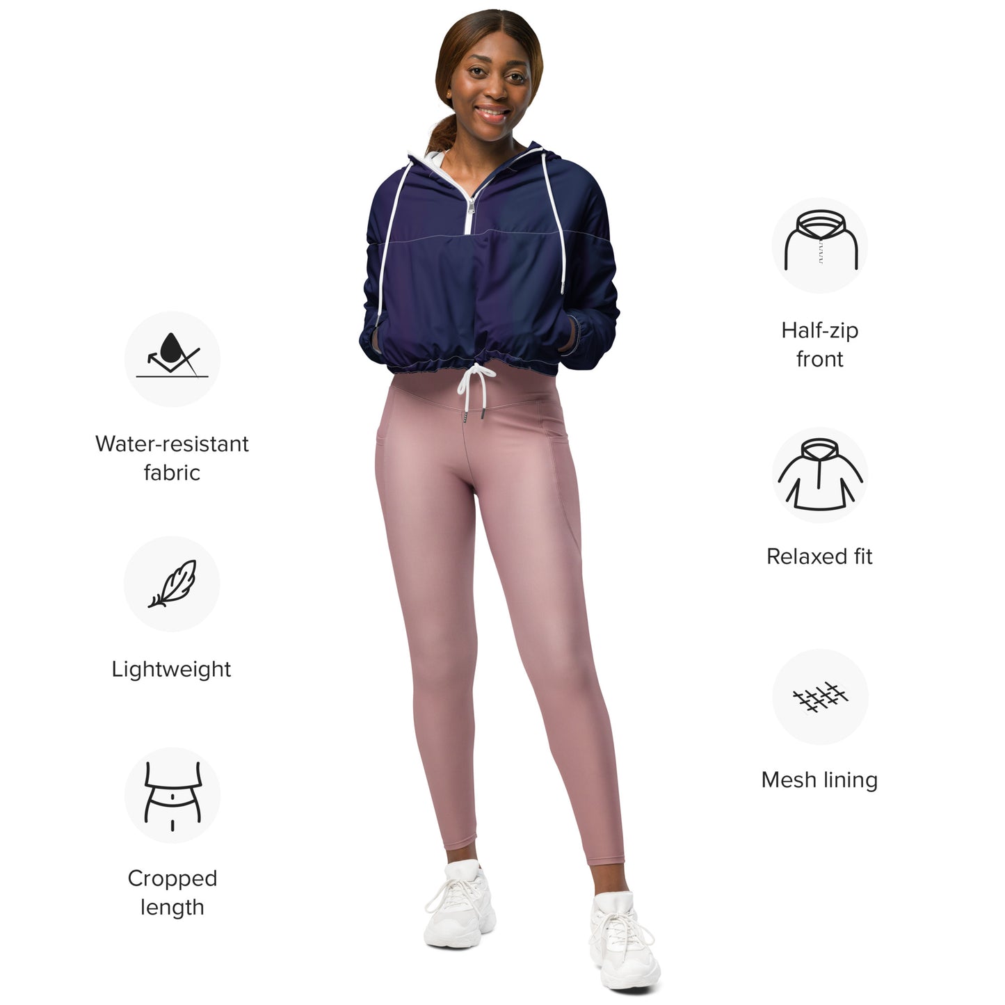Purple Cropped Windbreaker Hoodie – Women's Water-Resistant Athletic Jacket
