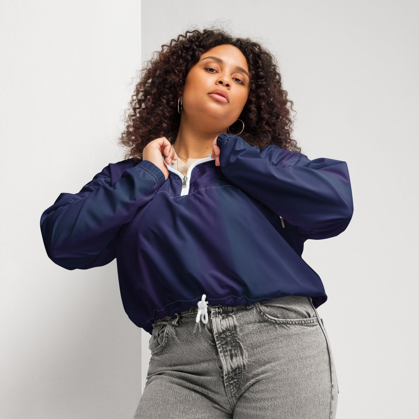 Purple Cropped Windbreaker Hoodie – Women's Water-Resistant Athletic Jacket
