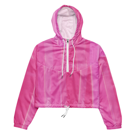 Pink Cropped Windbreaker Hoodie – Women's Water-Resistant Outdoor Jacket