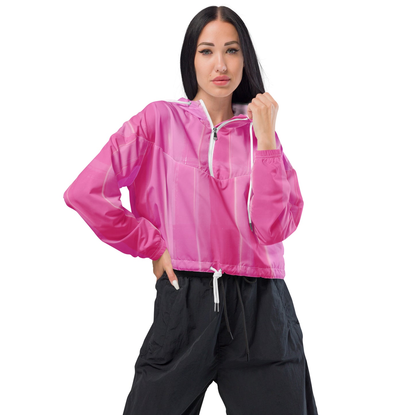 Pink Cropped Windbreaker Hoodie – Women's Water-Resistant Outdoor Jacket