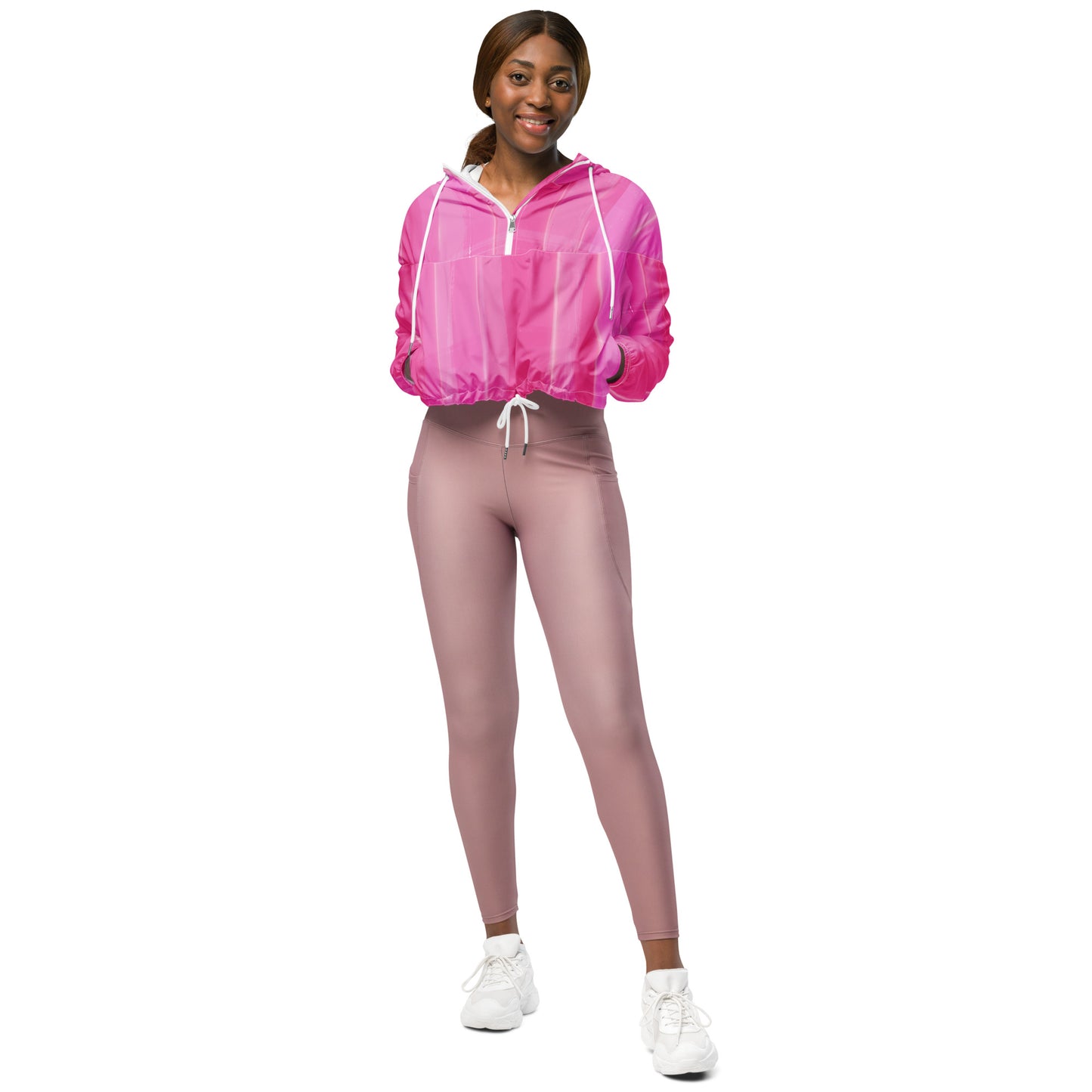 Pink Cropped Windbreaker Hoodie – Women's Water-Resistant Outdoor Jacket