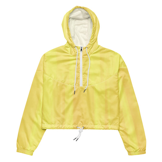 Lemon Yellow Cropped Windbreaker Hoodie – Women's Water-Resistant Athletic Jacket