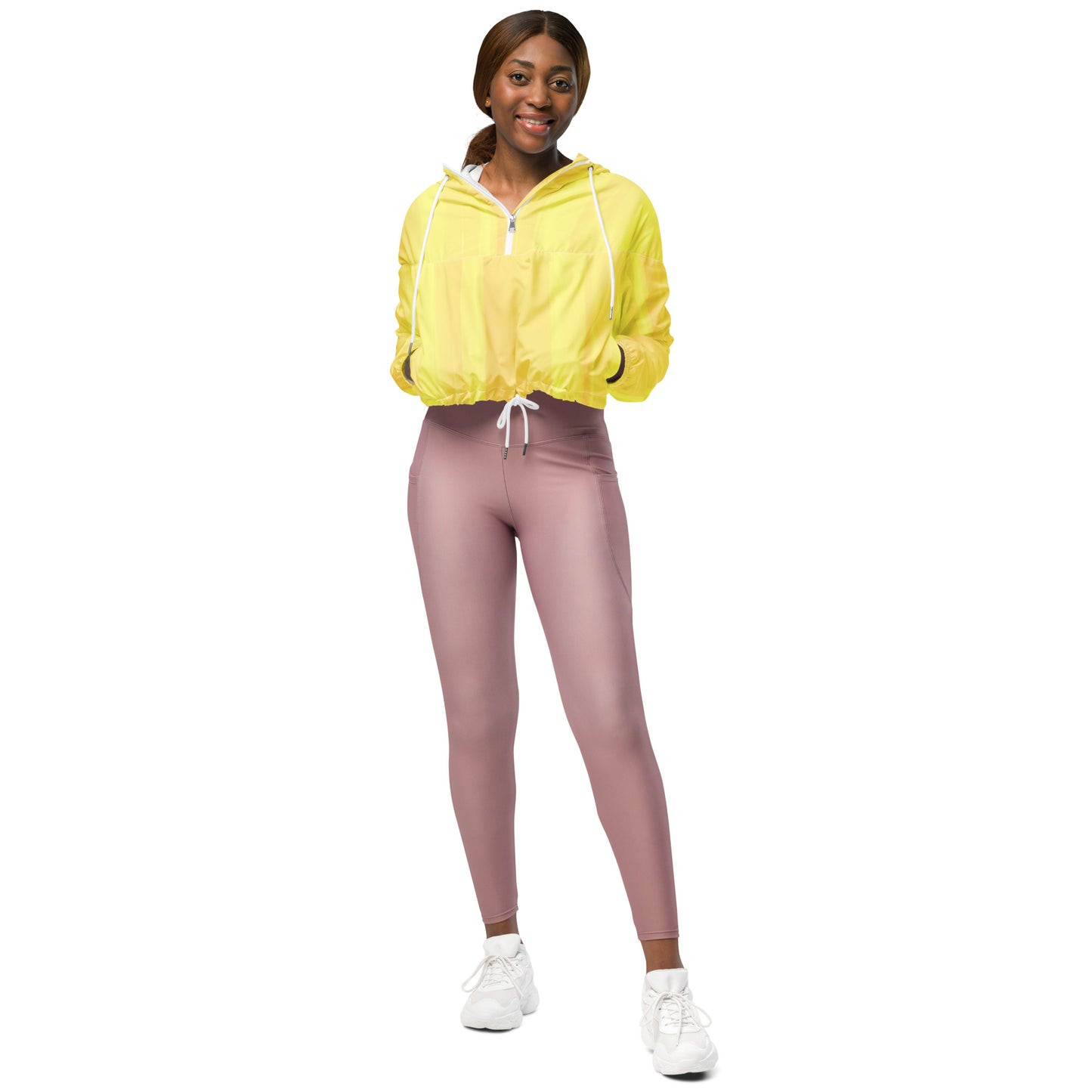 Lemon Yellow Cropped Windbreaker Hoodie – Women's Water-Resistant Athletic Jacket