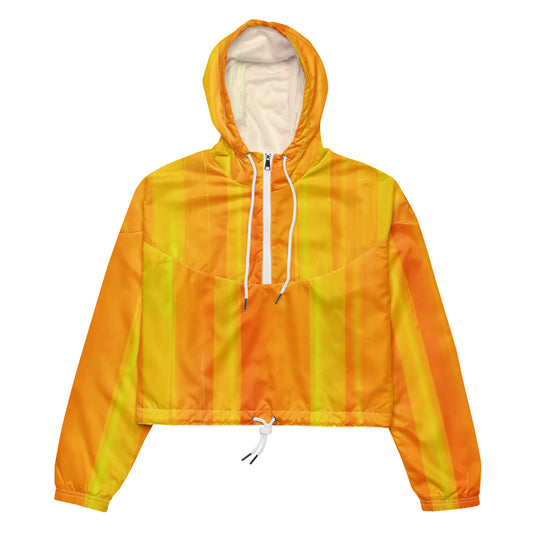 Sunshine Yellow Cropped Windbreaker Hoodie – Women's Water-Resistant Athletic Jacket