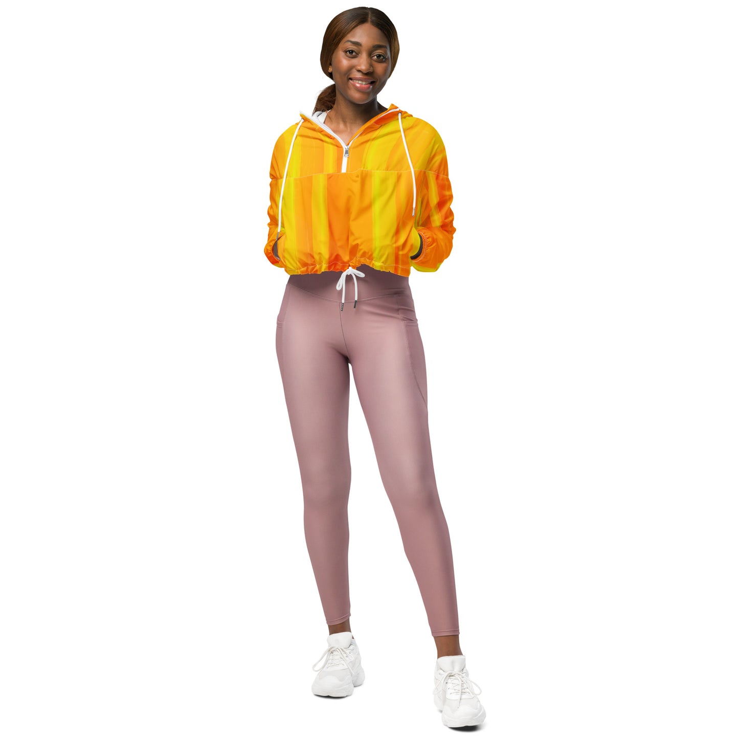 Sunshine Yellow Cropped Windbreaker Hoodie – Women's Water-Resistant Athletic Jacket