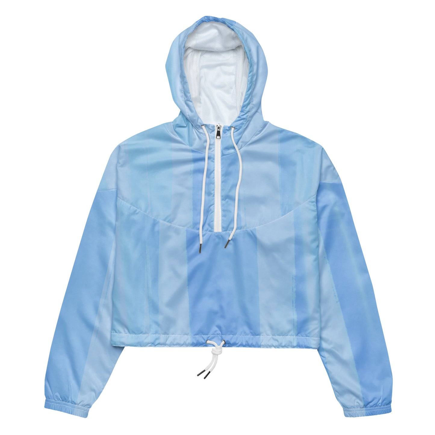 Light Blue Cropped Windbreaker Hoodie – Women's Water-Resistant Athletic Jacket