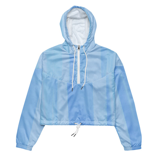 Light Blue Cropped Windbreaker Hoodie – Women's Water-Resistant Athletic Jacket