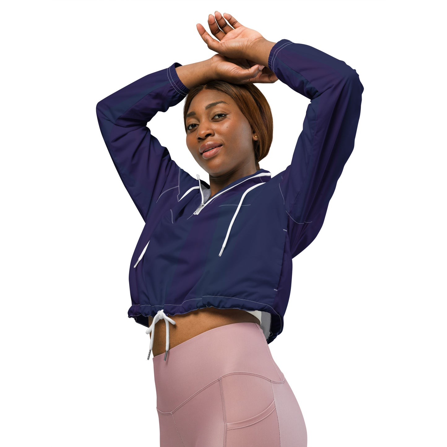 Purple Cropped Windbreaker Hoodie – Women's Water-Resistant Athletic Jacket