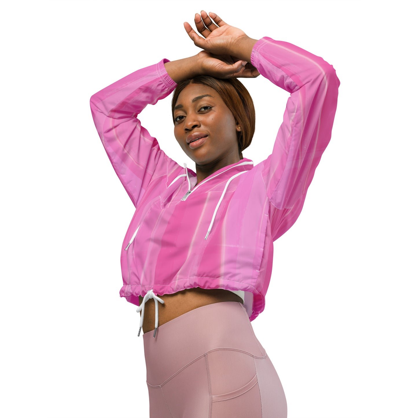 Pink Cropped Windbreaker Hoodie – Women's Water-Resistant Outdoor Jacket