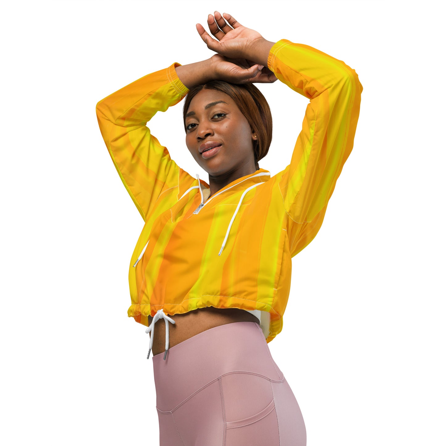 Sunshine Yellow Cropped Windbreaker Hoodie – Women's Water-Resistant Athletic Jacket
