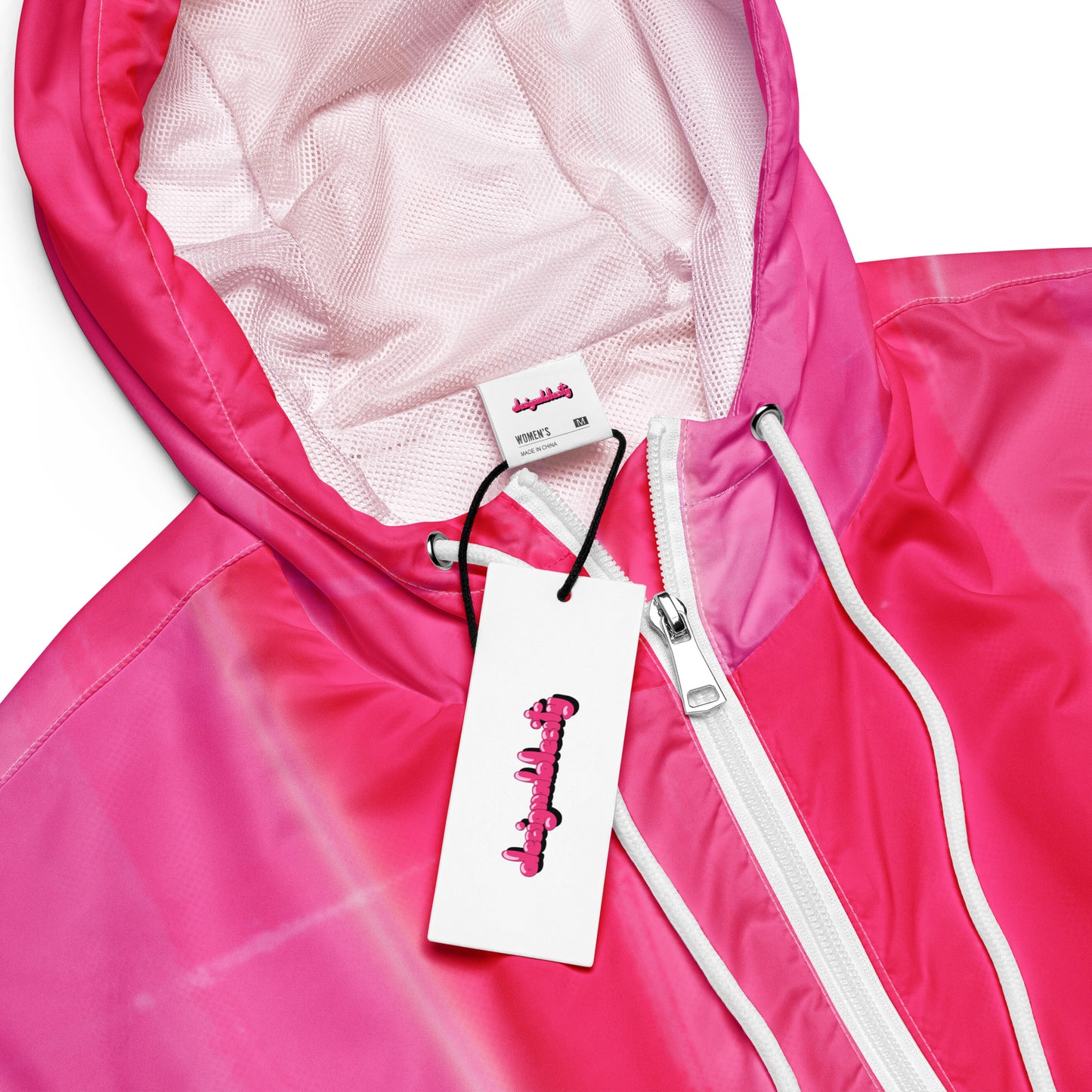 Hot Pink Cropped Windbreaker Hoodie – Women's Water-Resistant Athletic Jacket