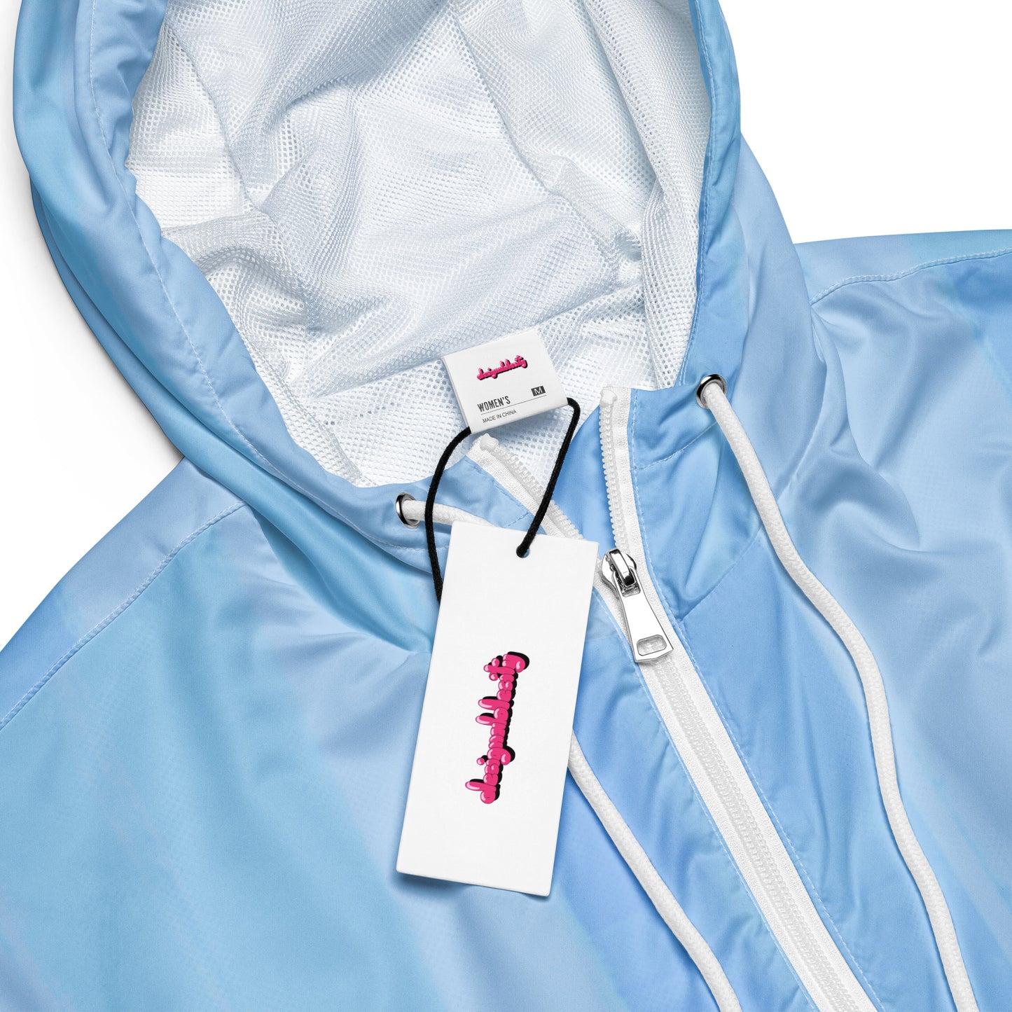 Light Blue Cropped Windbreaker Hoodie – Women's Water-Resistant Athletic Jacket