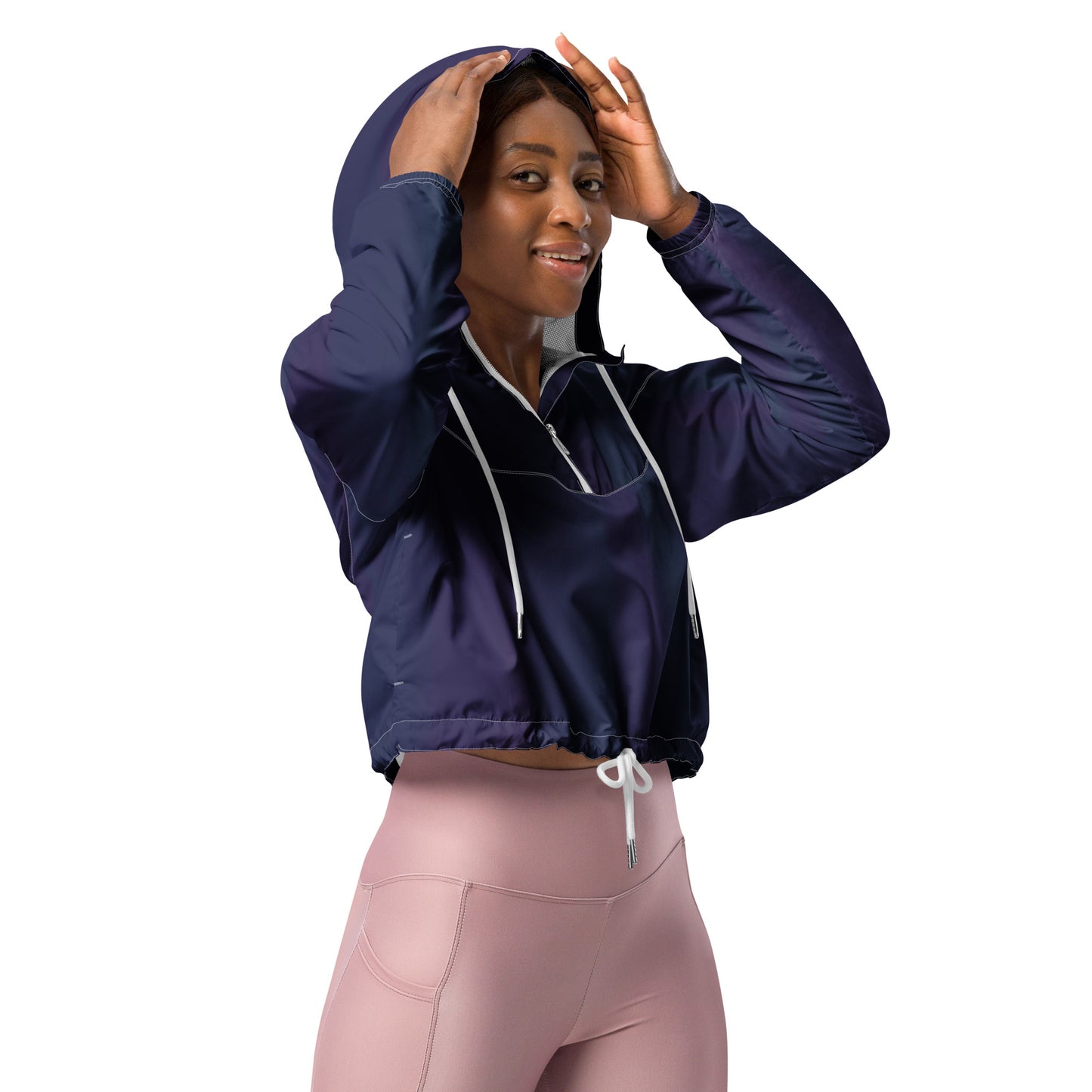 Purple Cropped Windbreaker Hoodie – Women's Water-Resistant Athletic Jacket