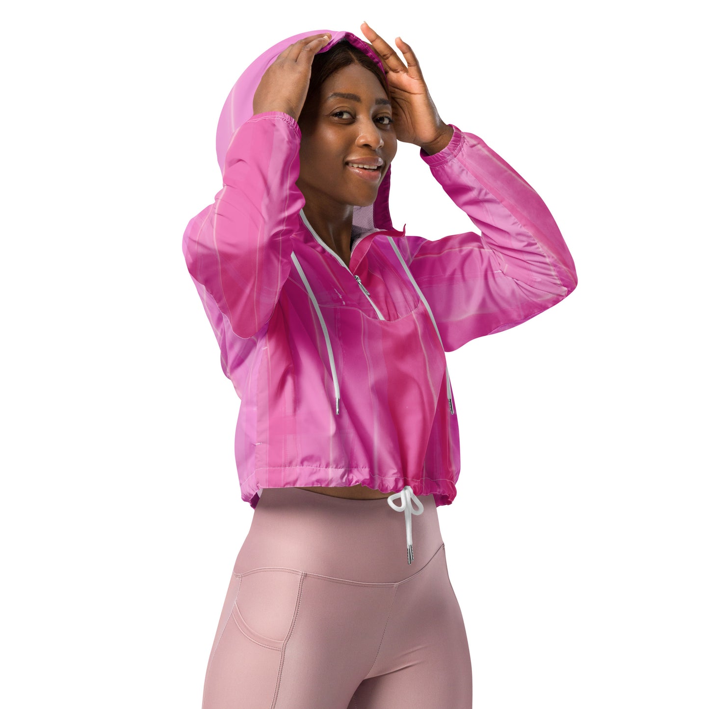Pink Cropped Windbreaker Hoodie – Women's Water-Resistant Outdoor Jacket