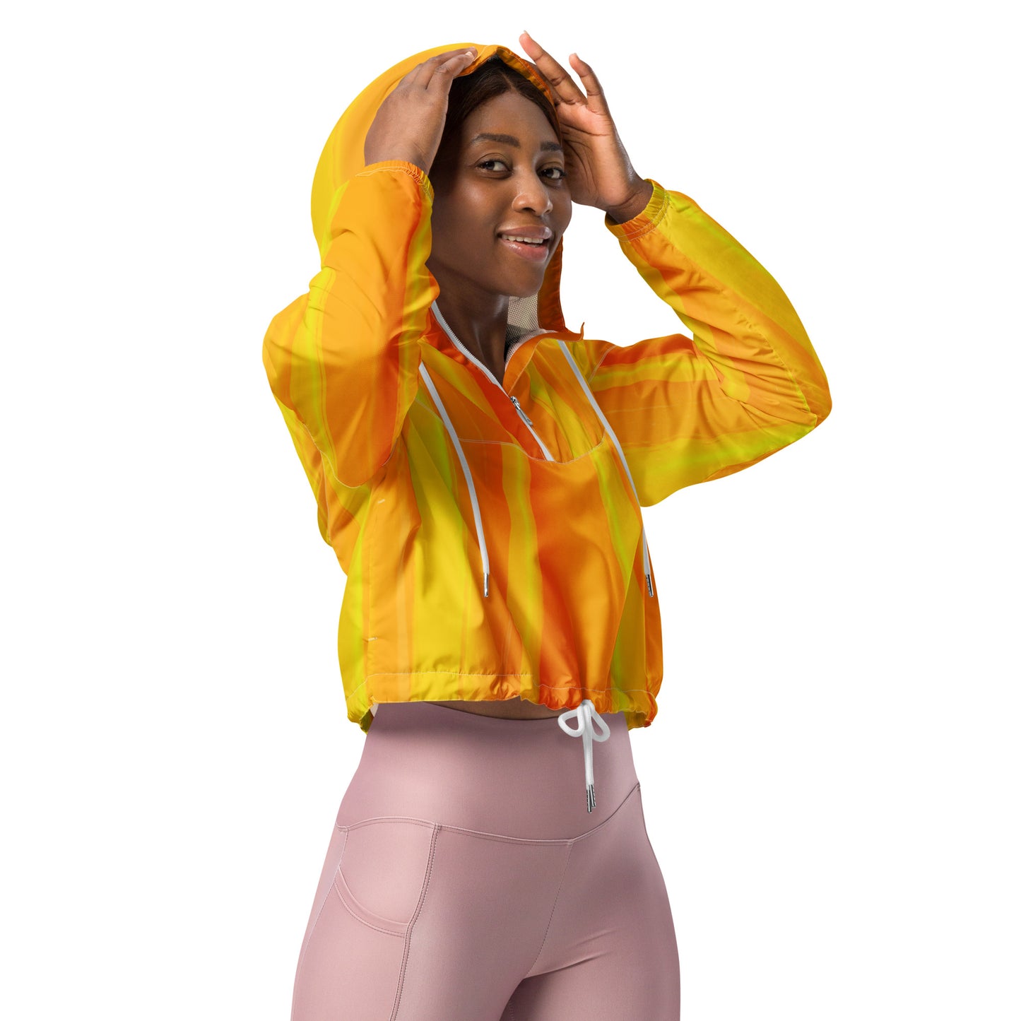 Sunshine Yellow Cropped Windbreaker Hoodie – Women's Water-Resistant Athletic Jacket