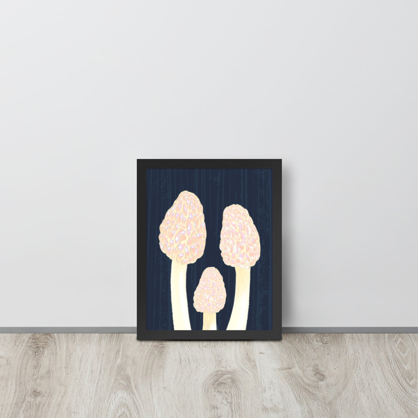 Morel Framed poster - Hand-Painted Morel Mushroom Poster – Pink & Blue Framed Art - Fungi Home Decor