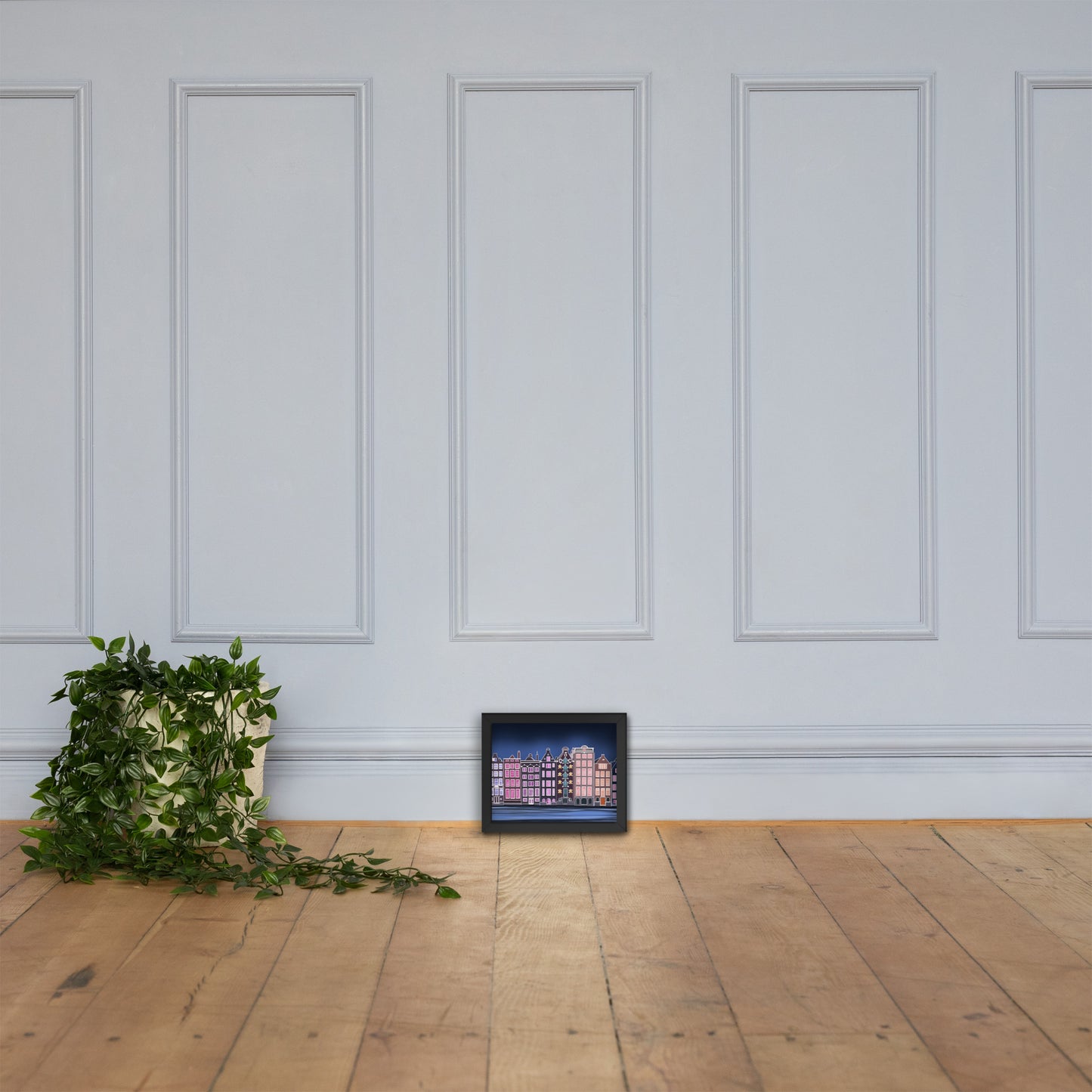 Amsterdam Night Scene - Vibrant Hand-Painted European Architecture Framed Poster