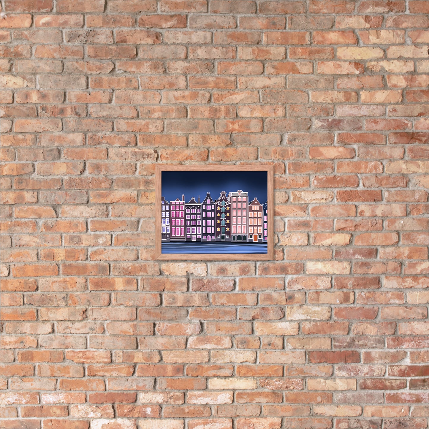 Amsterdam Night Scene - Vibrant Hand-Painted European Architecture Framed Poster