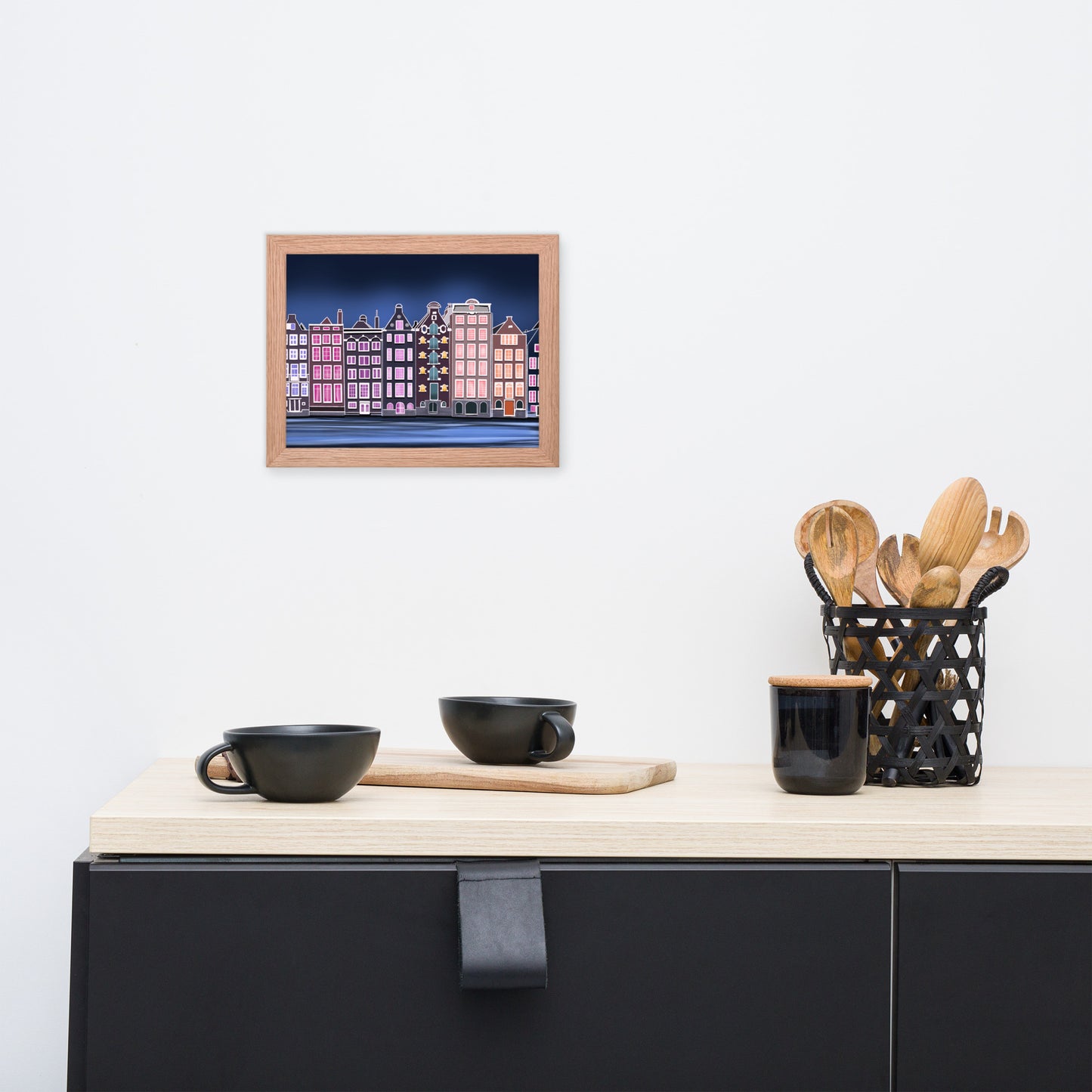 Amsterdam Night Scene - Vibrant Hand-Painted European Architecture Framed Poster