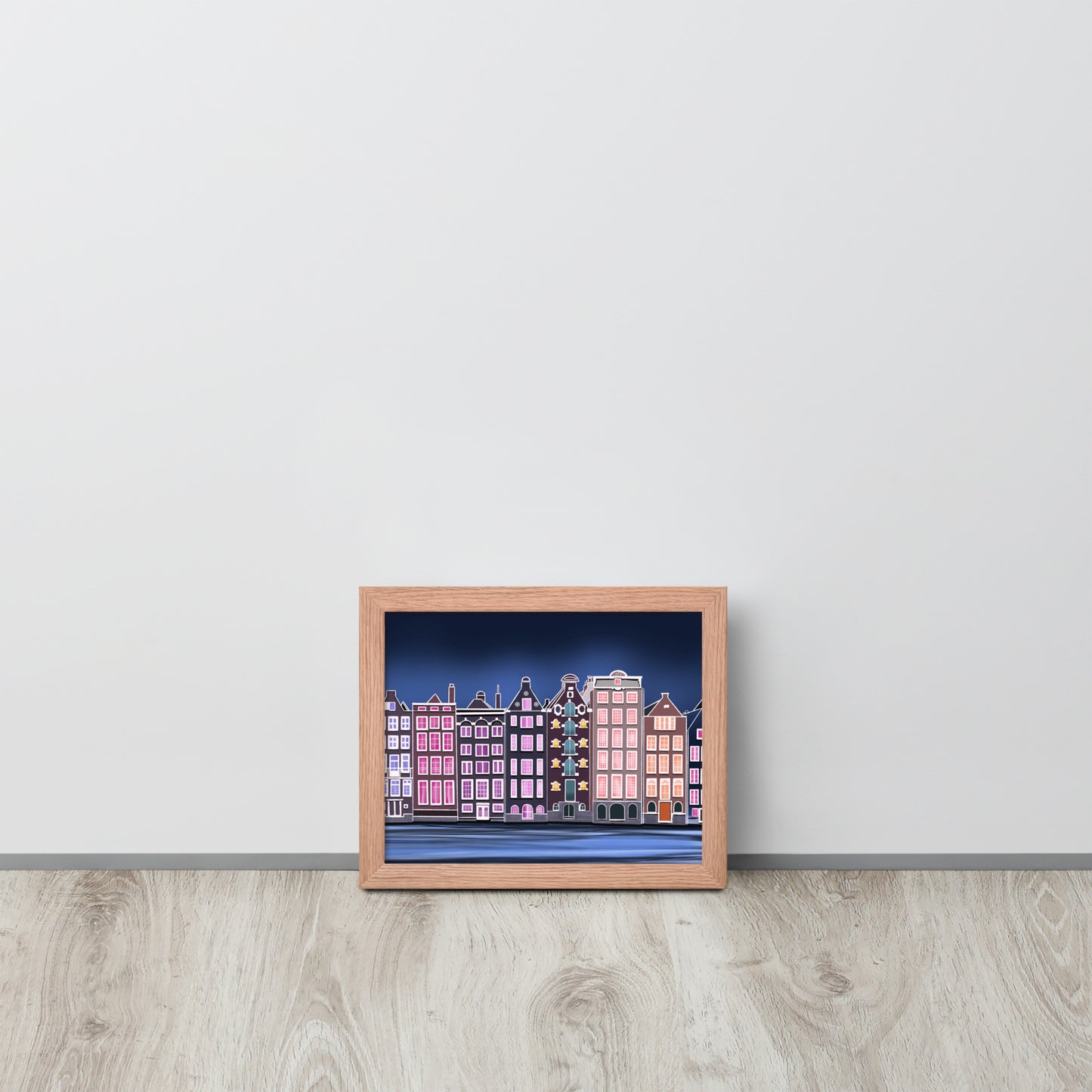 Amsterdam Night Scene - Vibrant Hand-Painted European Architecture Framed Poster