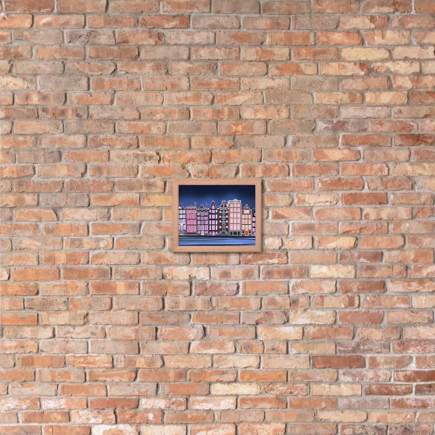 Amsterdam Night Scene - Vibrant Hand-Painted European Architecture Framed Poster