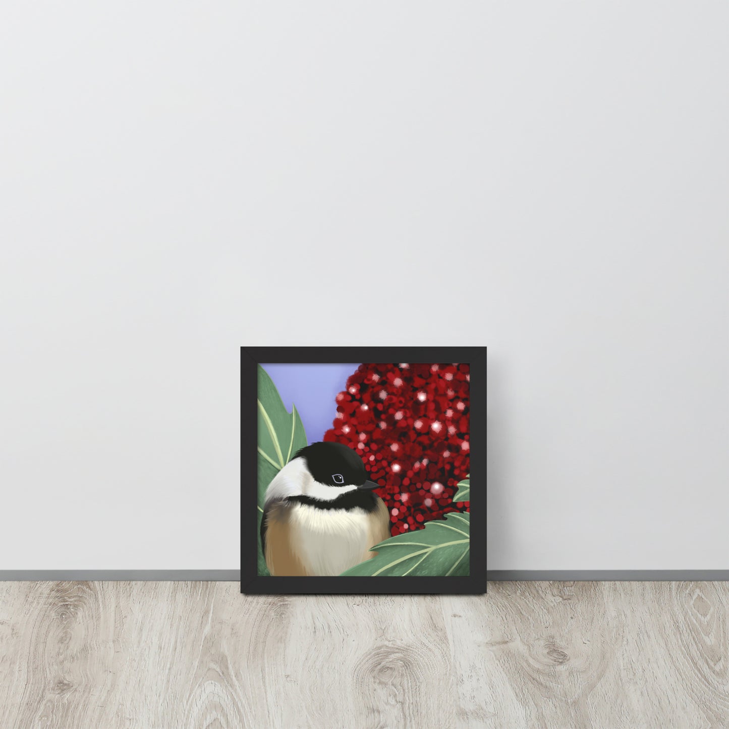 Chickadee & Sumac Tree Wall Art | Hand-Painted Bird Print | Nature Home Décor