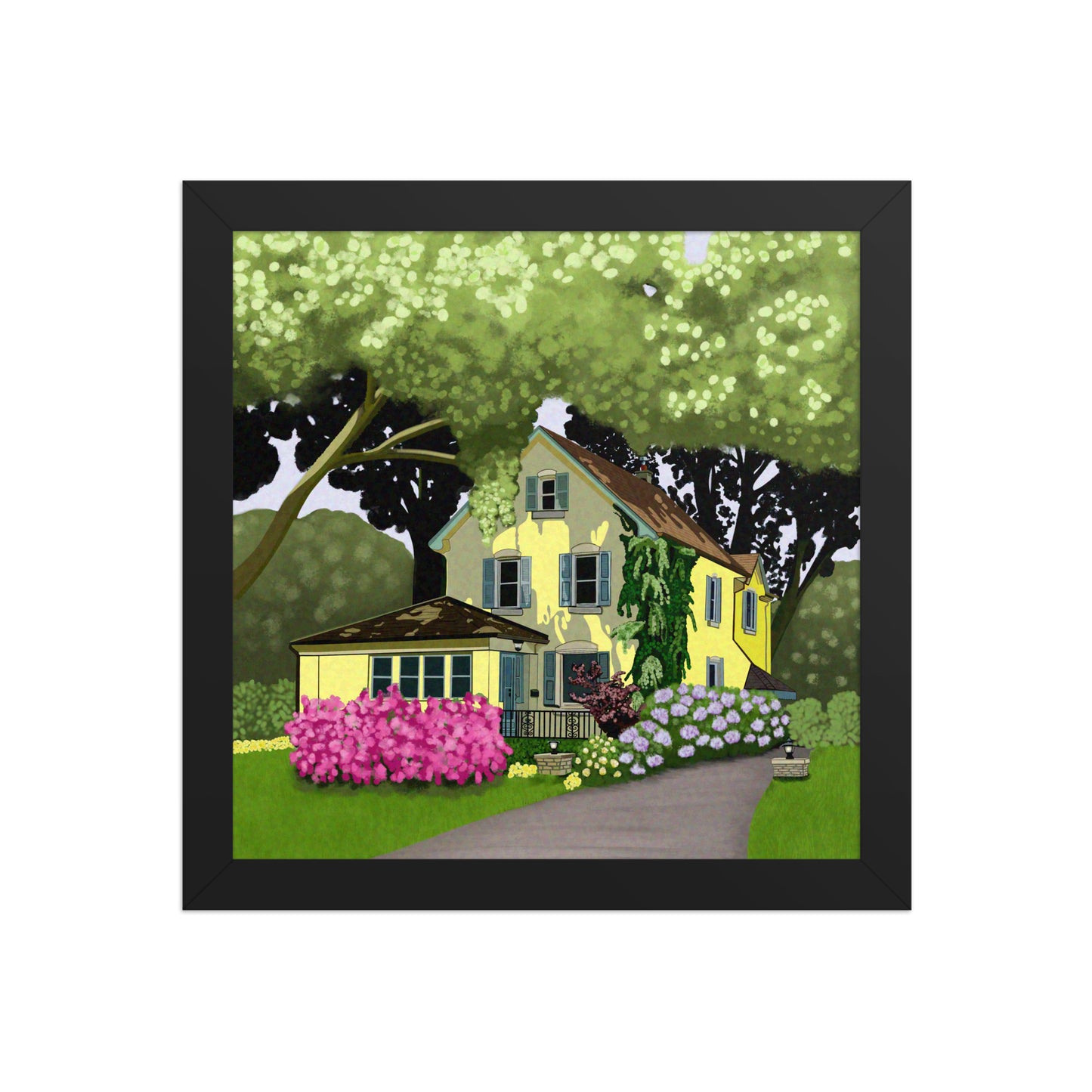 Yellow Cottage Garden Art Print | Hand-Painted Summer Home Wall Decor