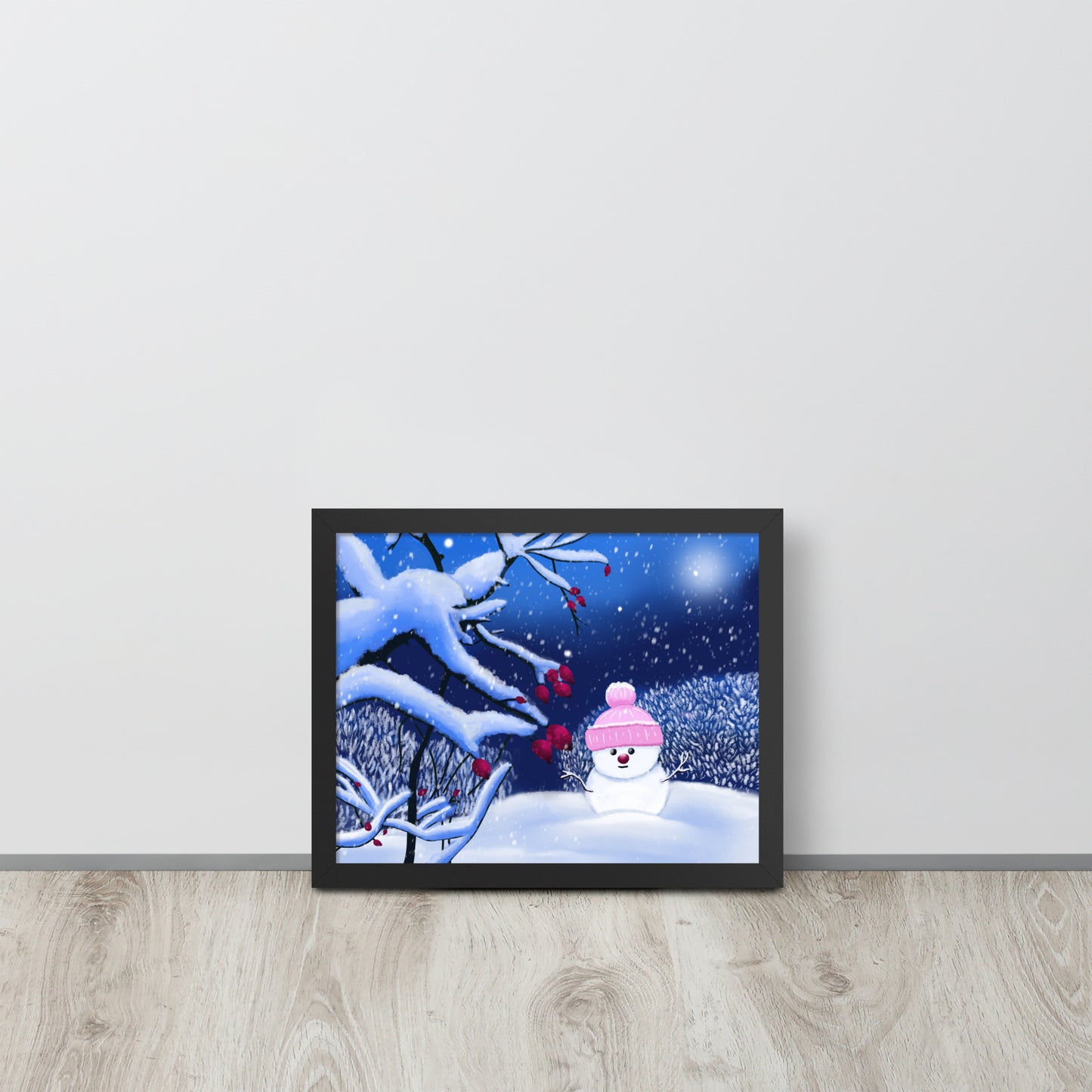 Snowman Winter Night Art Print: Whimsical Holiday Decor
