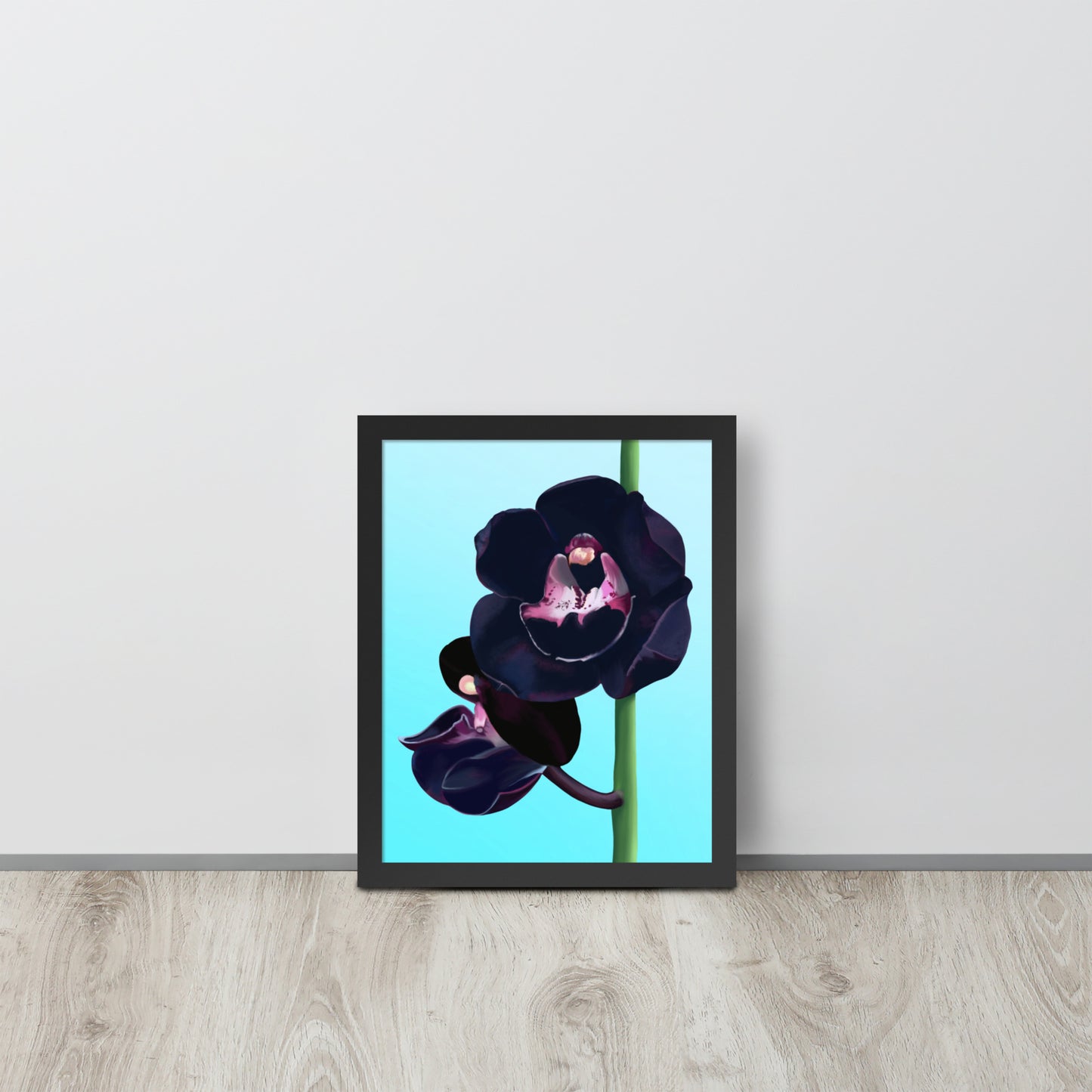 Black Orchid Wall Art | Hand-Painted Floral Print – Framed or Unframed