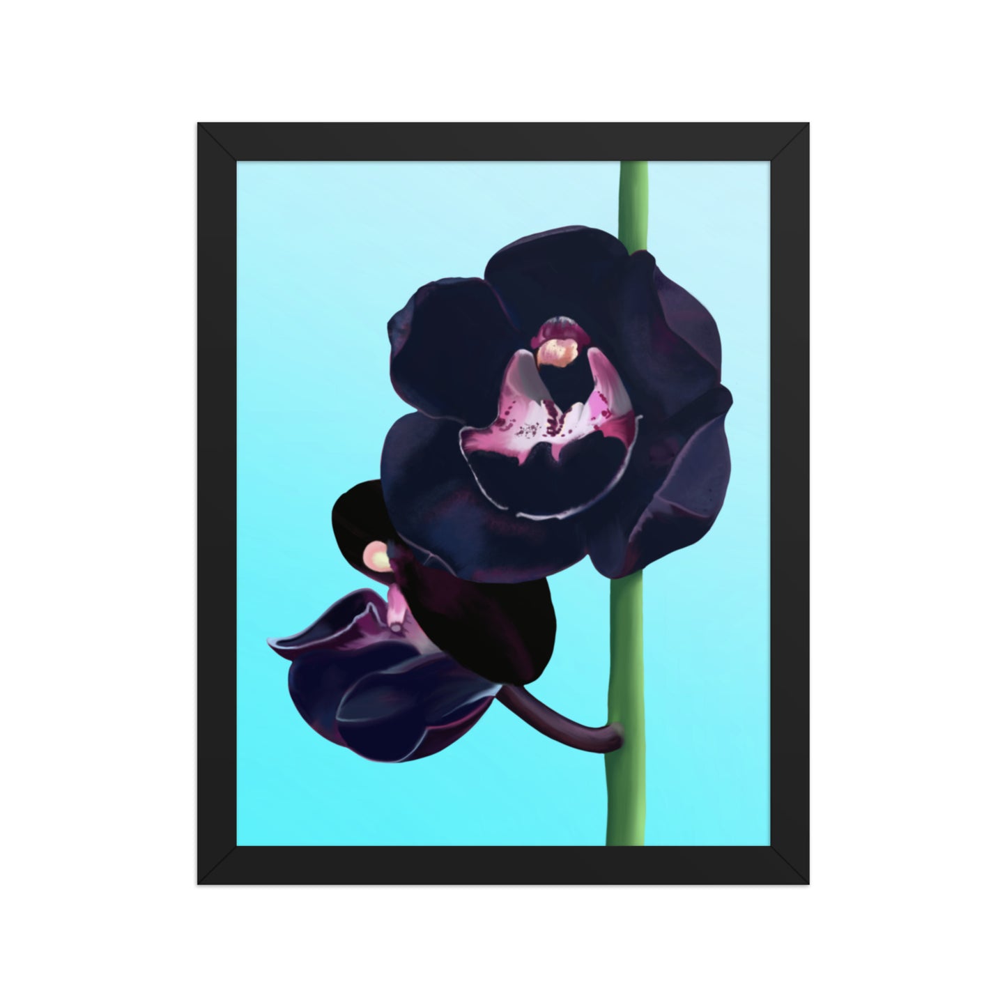 Black Orchid Wall Art | Hand-Painted Floral Print – Framed or Unframed
