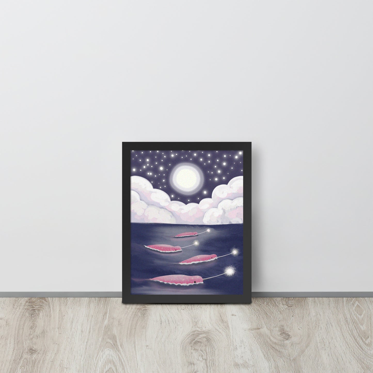 Narwhals Under the Stars | Whimsical Ocean Wall Art Print