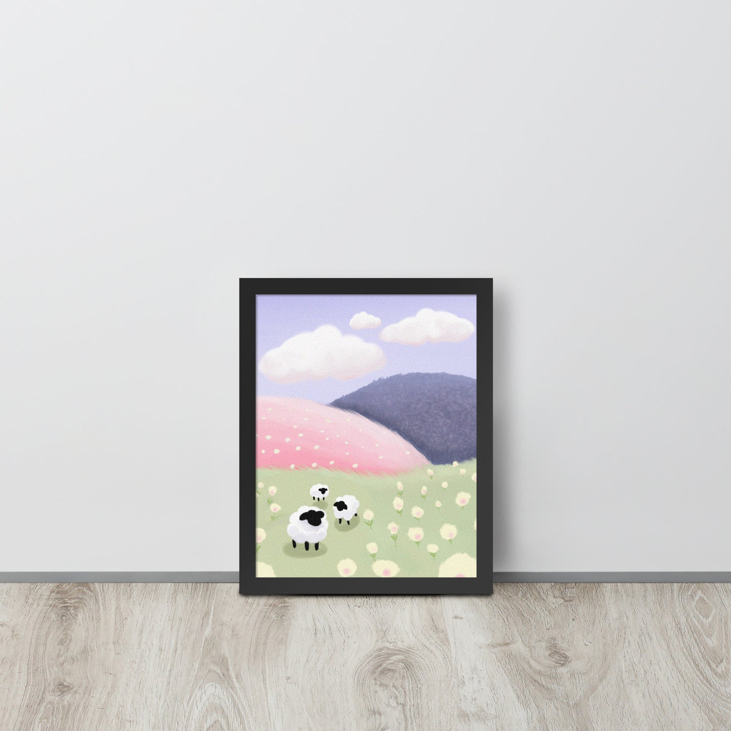 Pastel Sheep Meadow Wall Art – Whimsical Nursery Print | Framed or Unframed