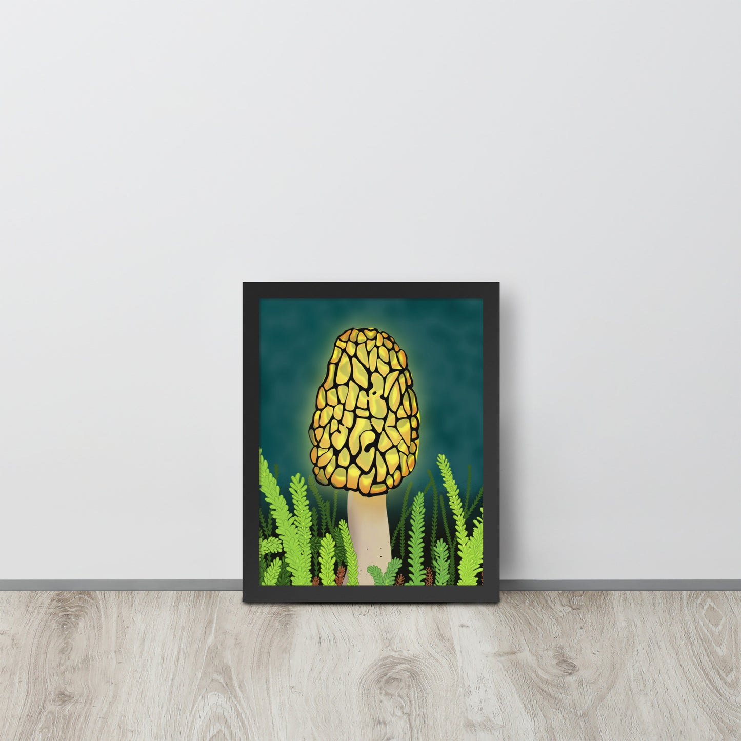 Glowing Morel Mushroom Art Print: Hand-Painted Forest Fungi Illustration