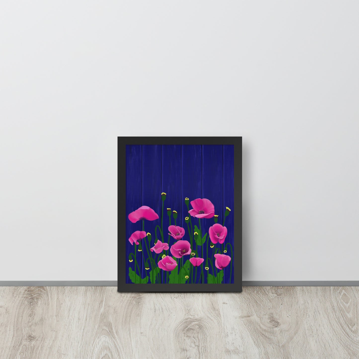 Pink Poppy Garden Wall Art | Framed Prints & Posters | Blue Fence Floral Decor