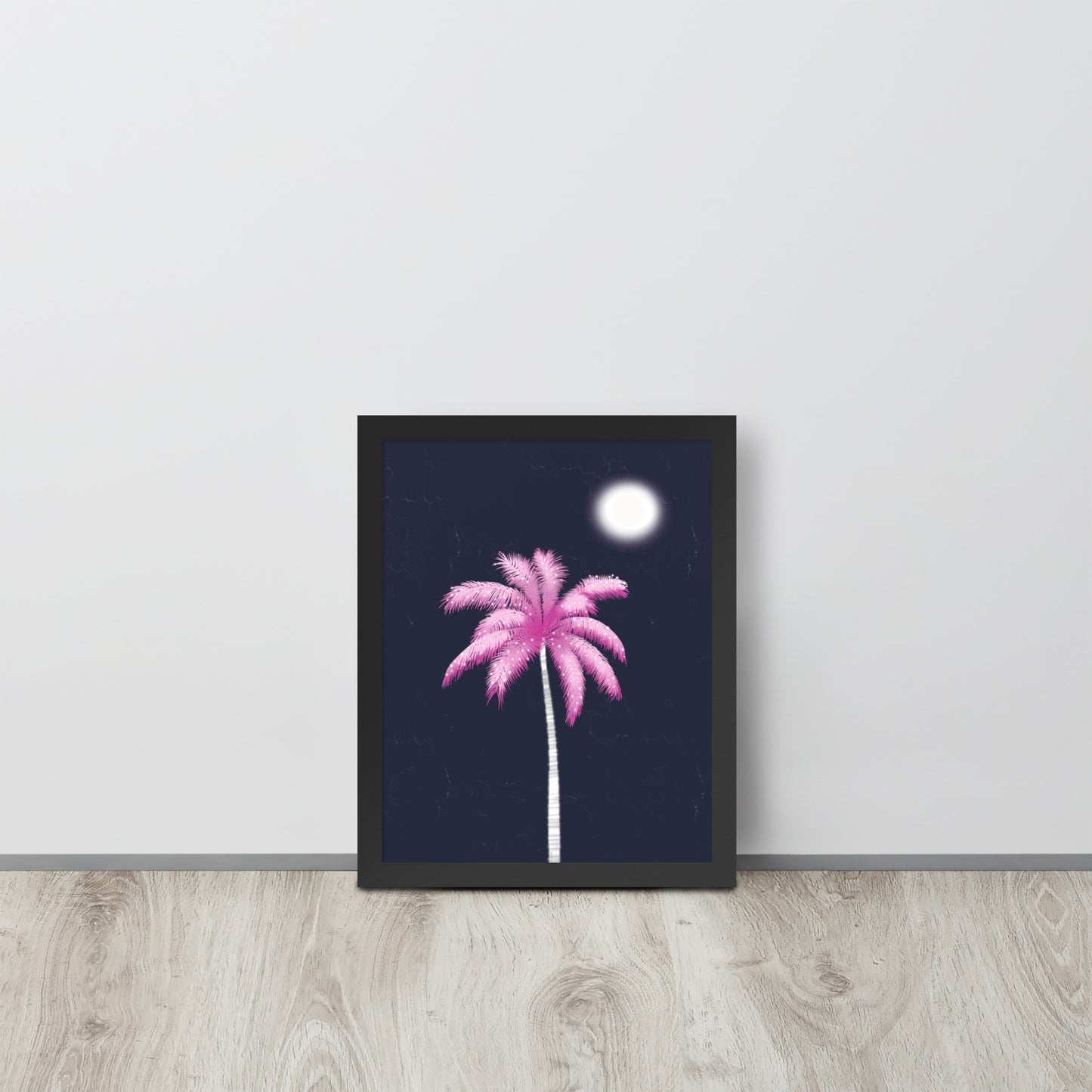 Pink Palm Tree Art Print | Tropical Night Wall Art | Coastal Boho Decor
