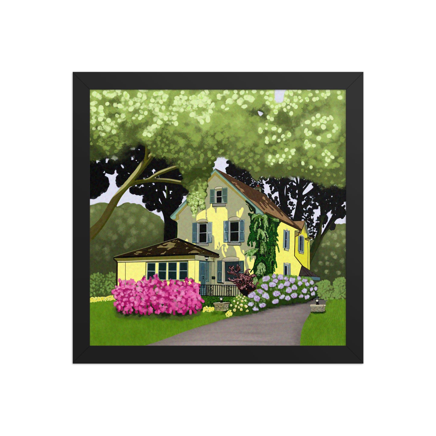 Yellow Cottage Garden Art Print | Hand-Painted Summer Home Wall Decor