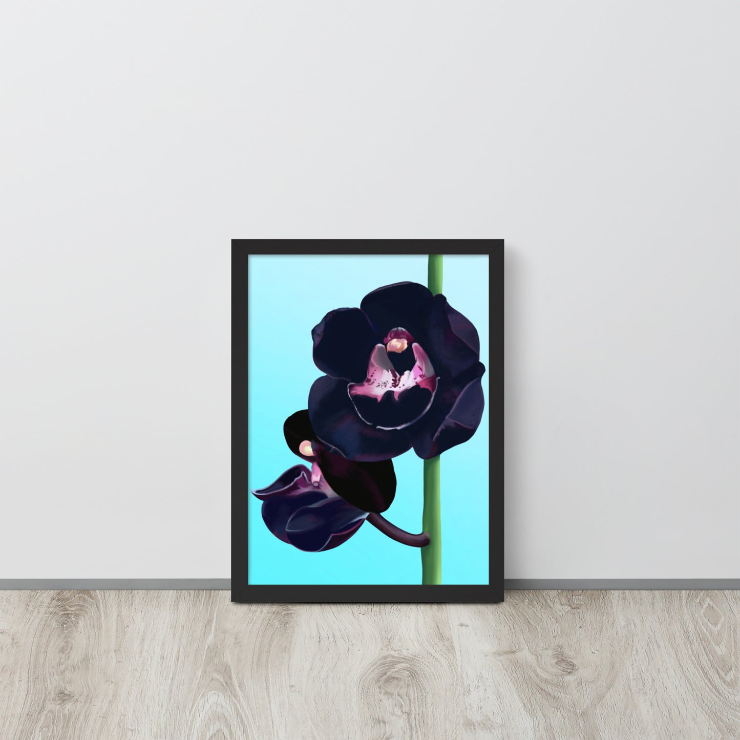 Black Orchid Wall Art | Hand-Painted Floral Print – Framed or Unframed