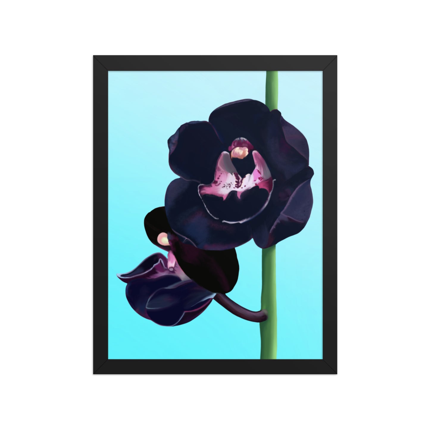 Black Orchid Wall Art | Hand-Painted Floral Print – Framed or Unframed