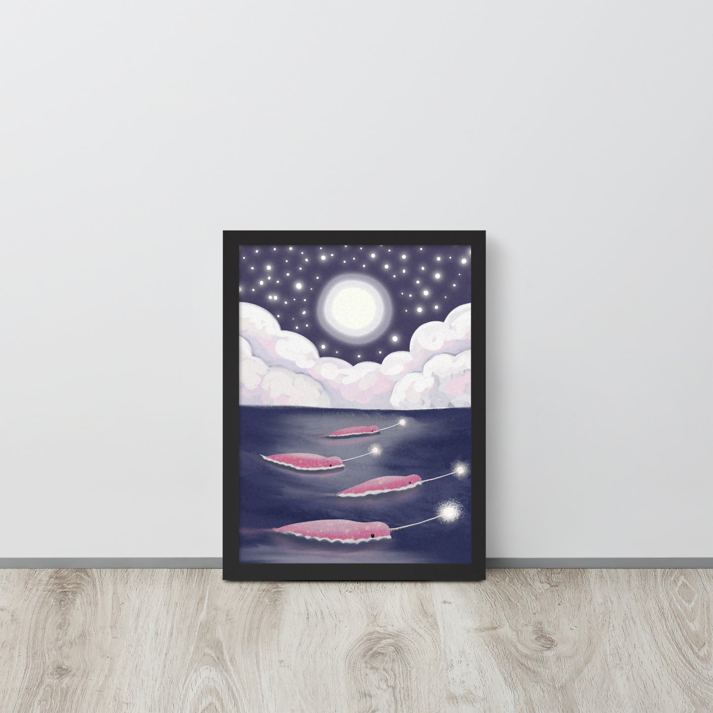 Narwhals Under the Stars | Whimsical Ocean Wall Art Print