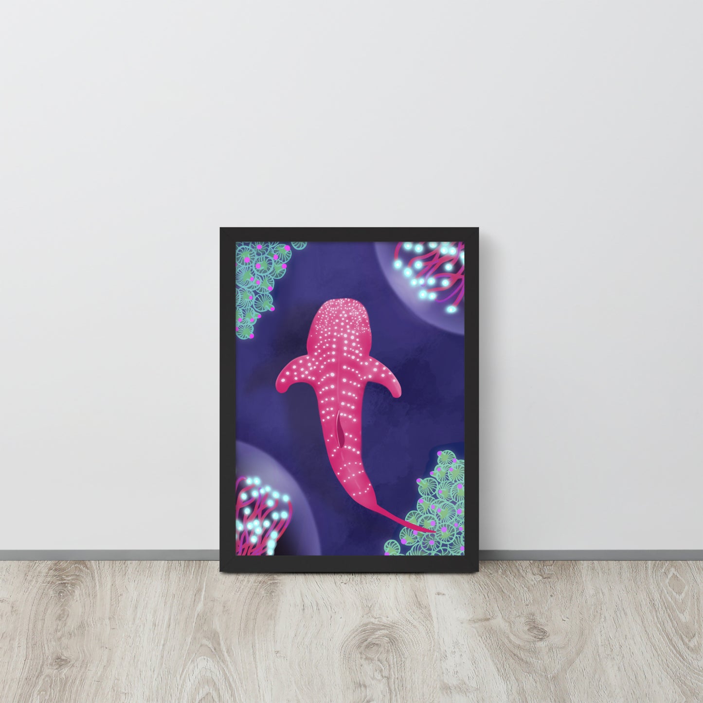 Pink Bioluminescent Whale Shark Wall Art | Ocean Print & Framed Poster