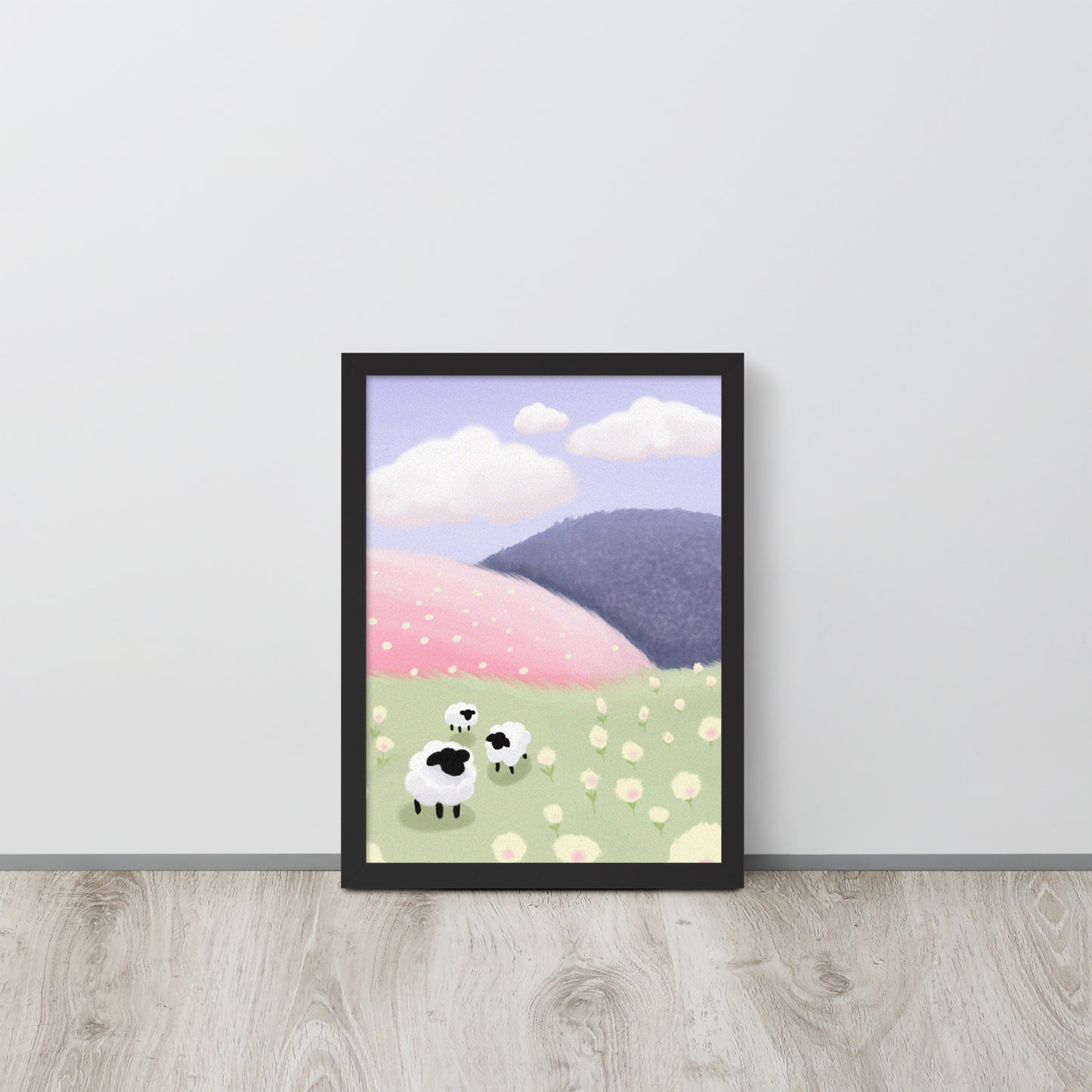 Pastel Sheep Meadow Wall Art – Whimsical Nursery Print | Framed or Unframed