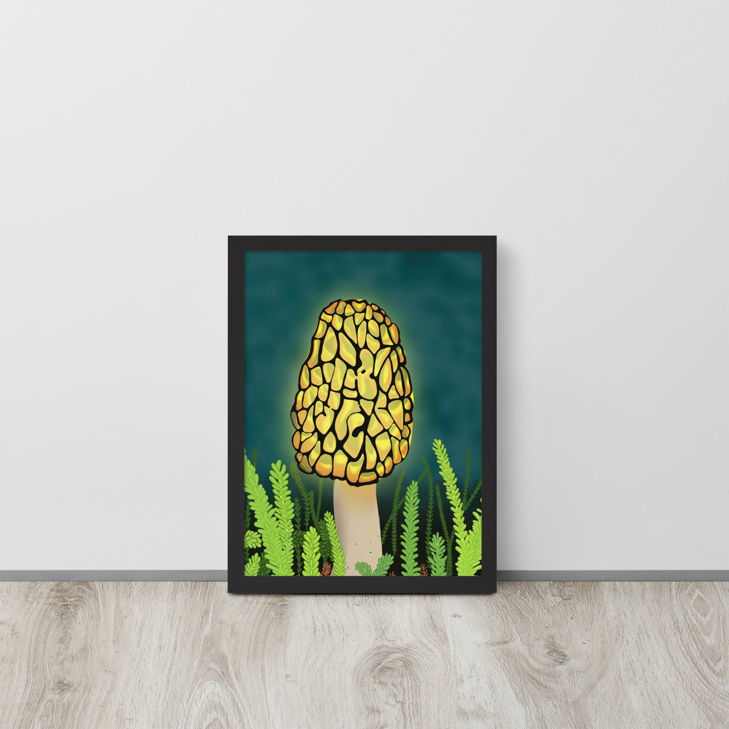 Glowing Morel Mushroom Art Print: Hand-Painted Forest Fungi Illustration