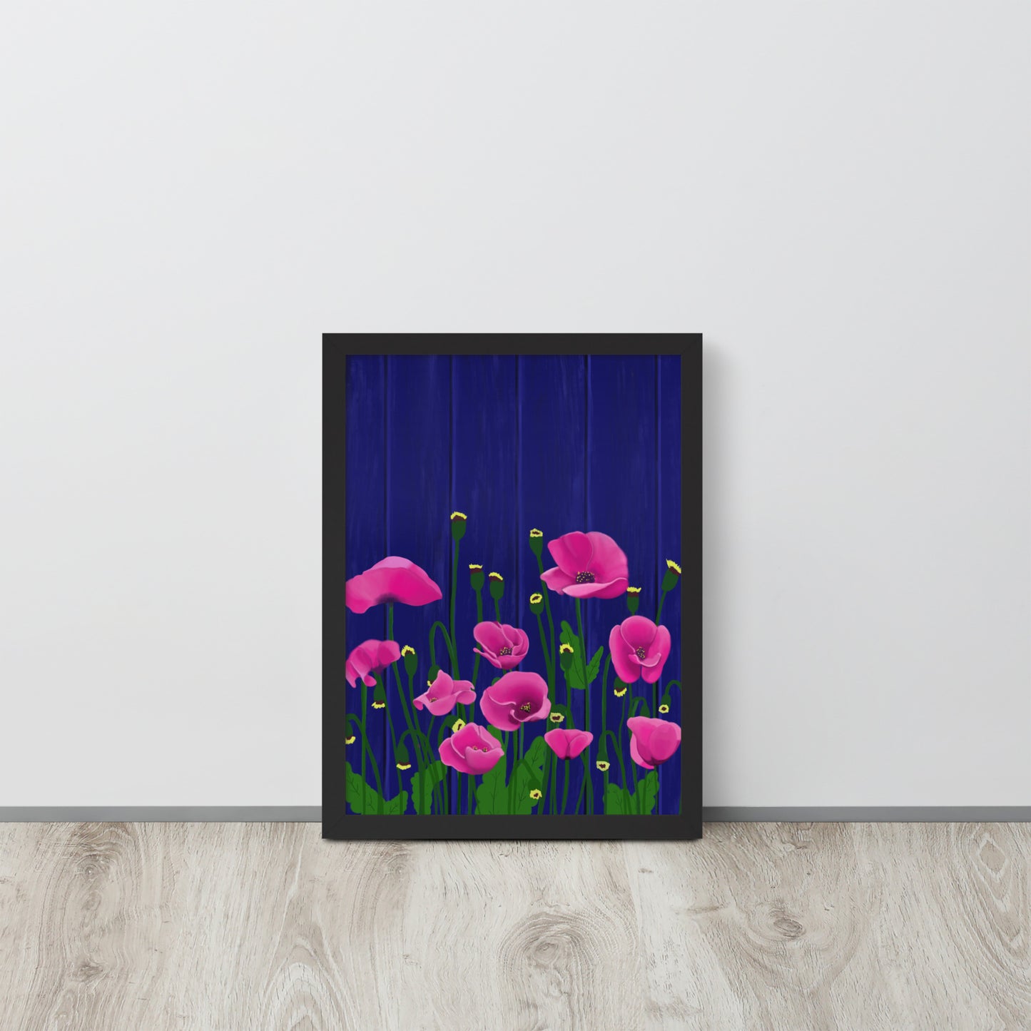 Pink Poppy Garden Wall Art | Framed Prints & Posters | Blue Fence Floral Decor