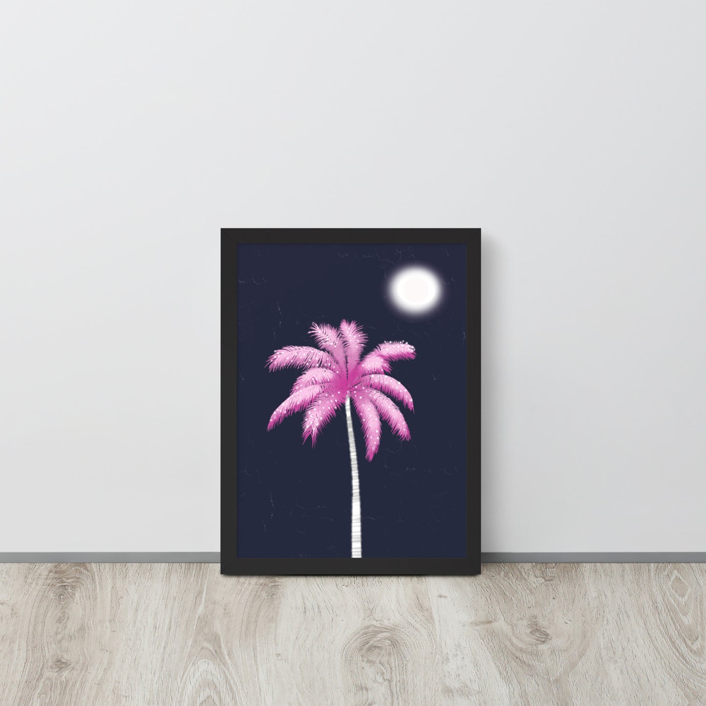 Pink Palm Tree Art Print | Tropical Night Wall Art | Coastal Boho Decor