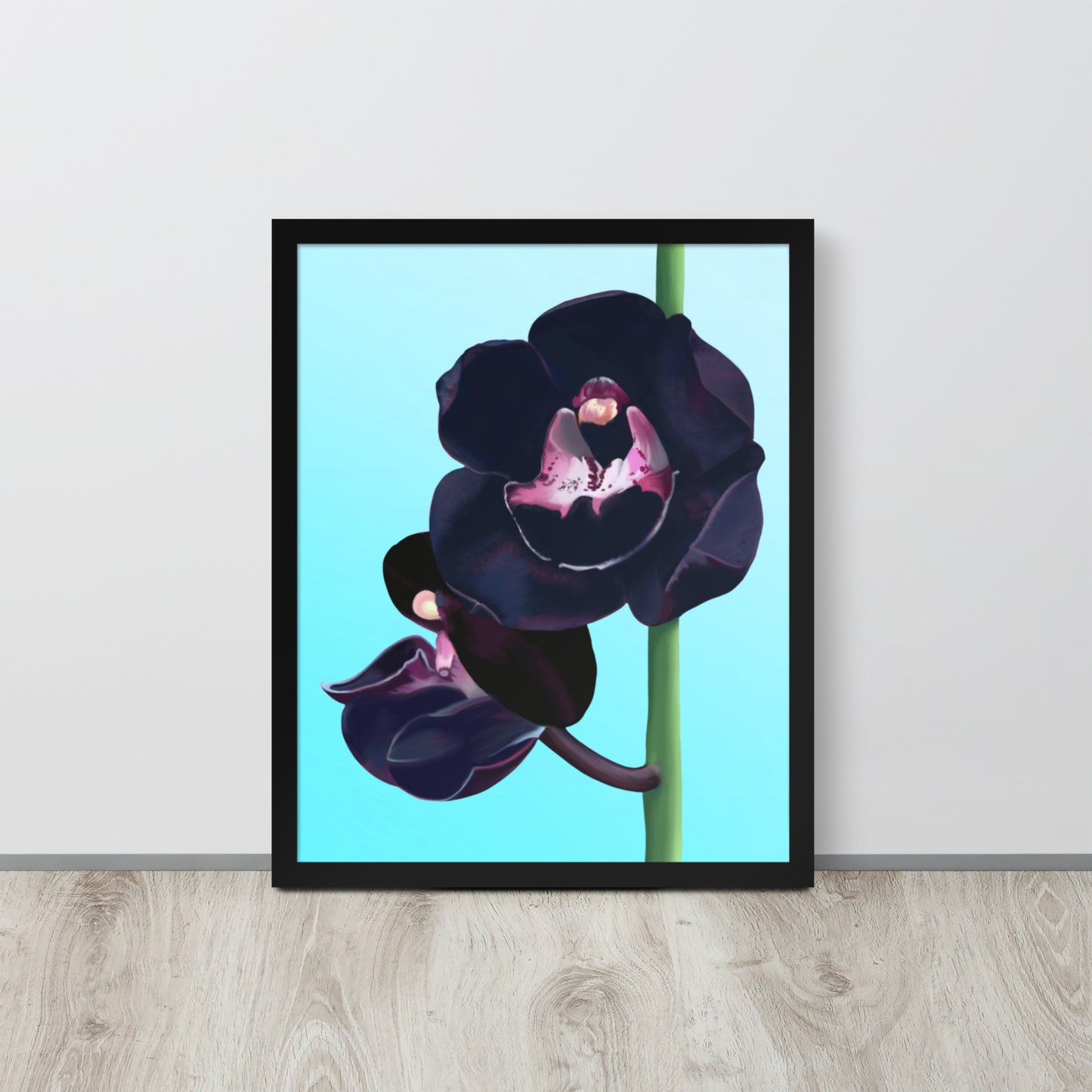 Black Orchid Wall Art | Hand-Painted Floral Print – Framed or Unframed