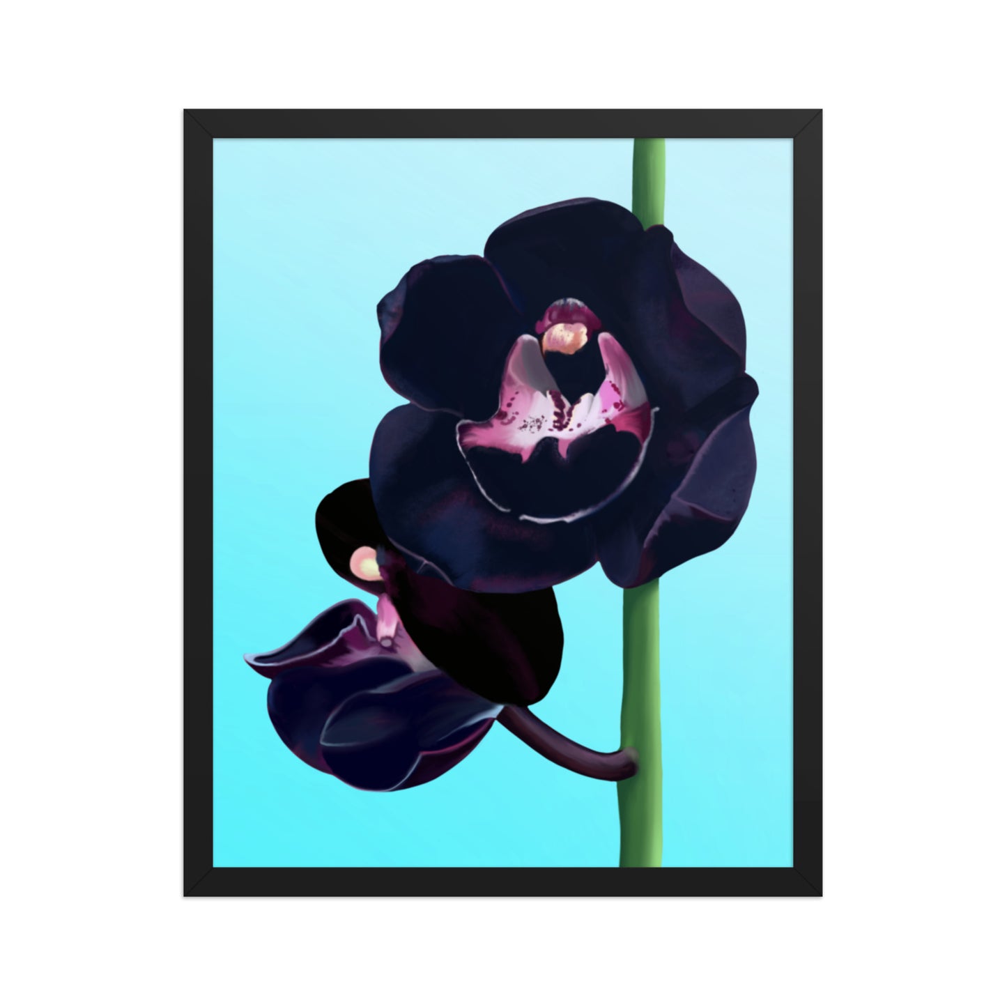 Black Orchid Wall Art | Hand-Painted Floral Print – Framed or Unframed