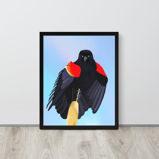 Red-Winged Blackbird Art Print – Hand-Painted Wildlife | Nature Wall Decor